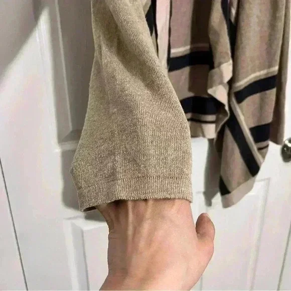 AUGUST SILK Open Front Striped Tan Cardigan | size Large - Picture 7 of 8